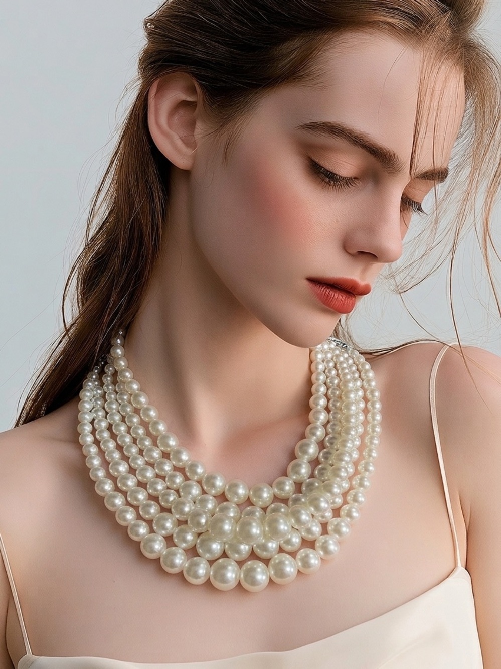 Pearl Multi-Strand Necklace and Bracelet Set - White Pearls